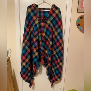 Sunshine Soul Plaid Hooded Cape - Pink, Blue Plaid